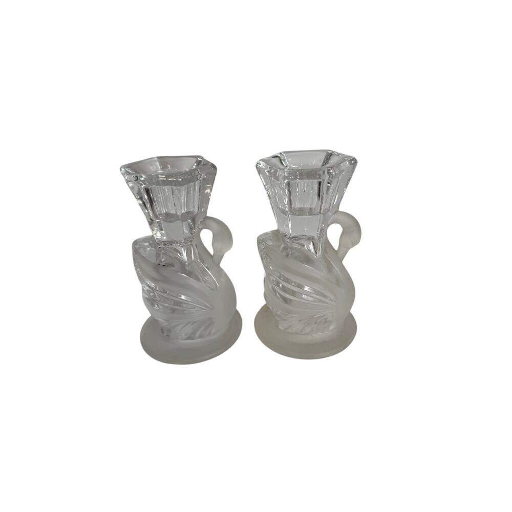 PartyLite Crystal Swan Pair Candle Holders 24% Lead Crystal #P0168